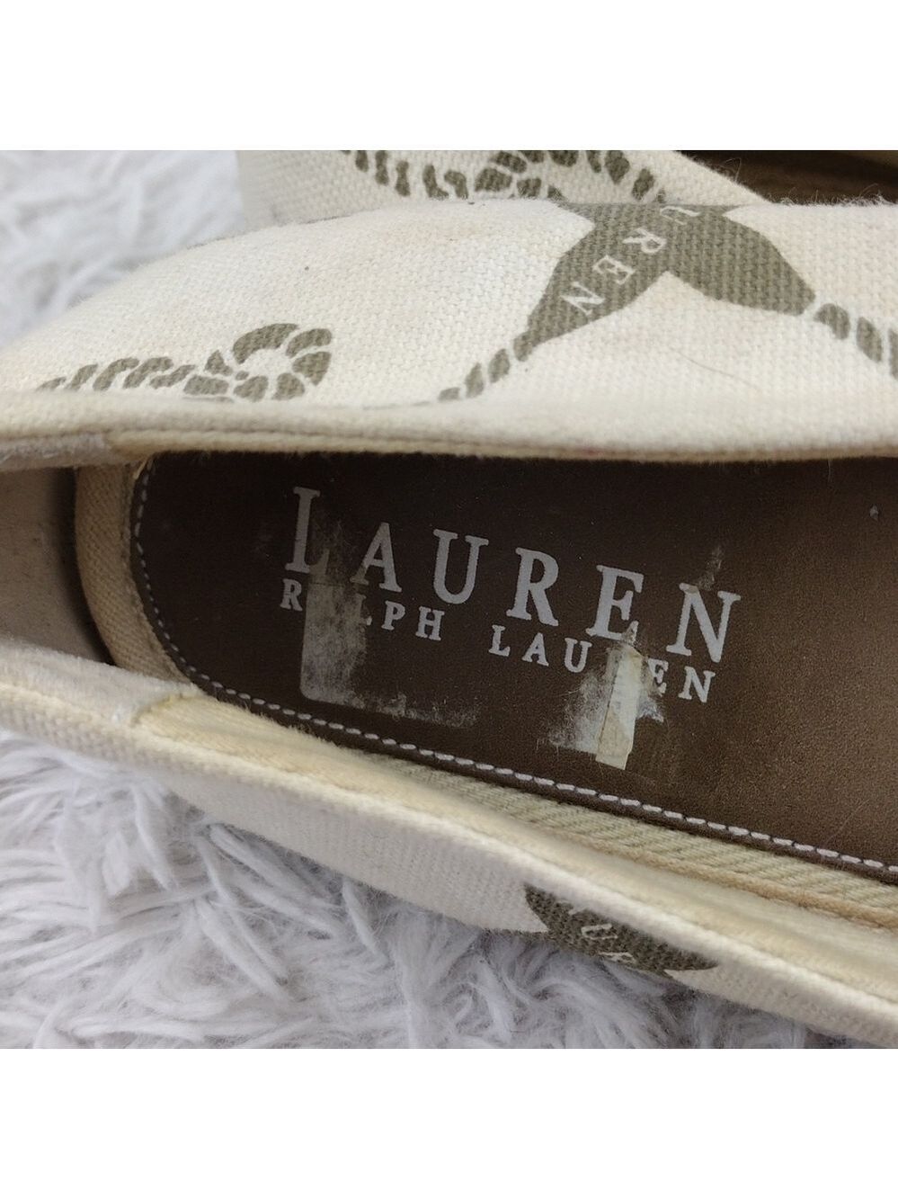 LAUREN Ralph Lauren Emilia Cream Canvas Nautical Slip On Flats 802077018 - Picture 11 of 14
